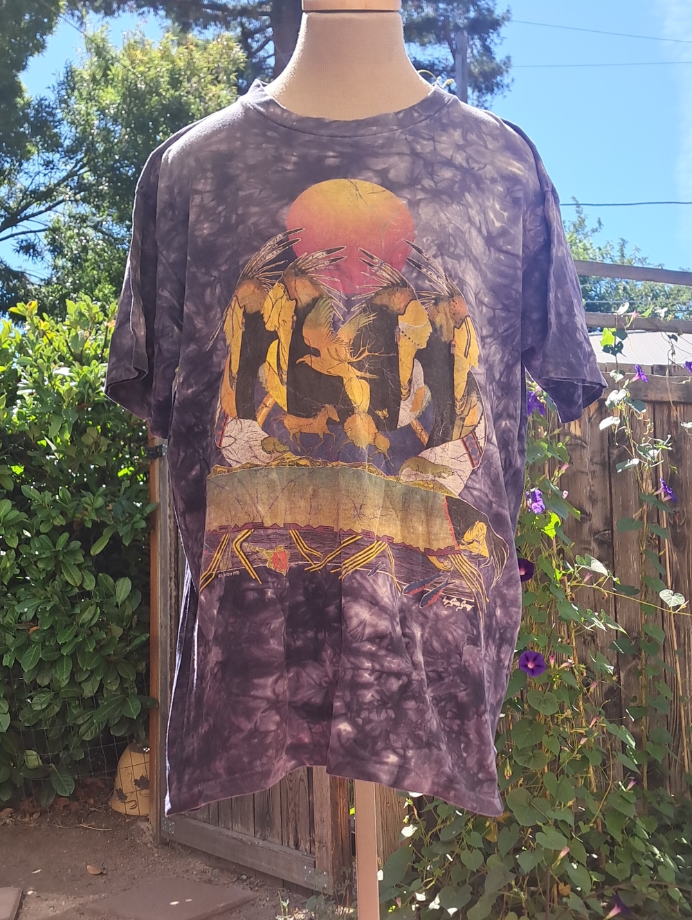 The Mountain Purple Tie-Dye Short Sleeve Tee with Yellow Sunset Graphic VTG